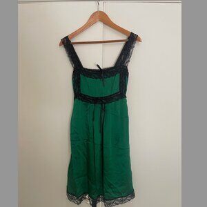 Betsy Johnson Green Silk and Black Lace Dress